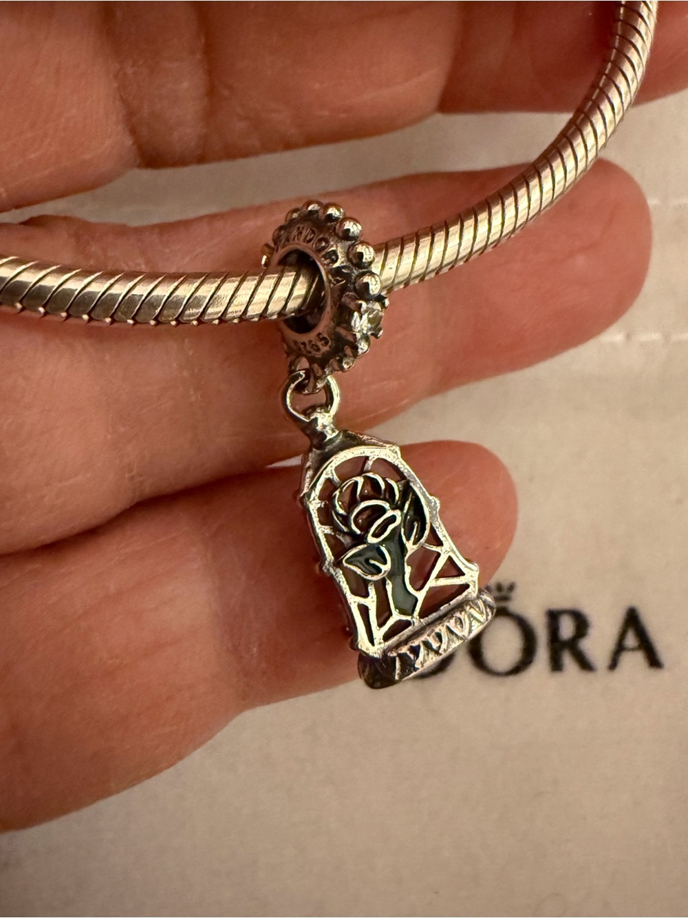 Pandora Silver Rose Bell Dangle Bracelet Charm